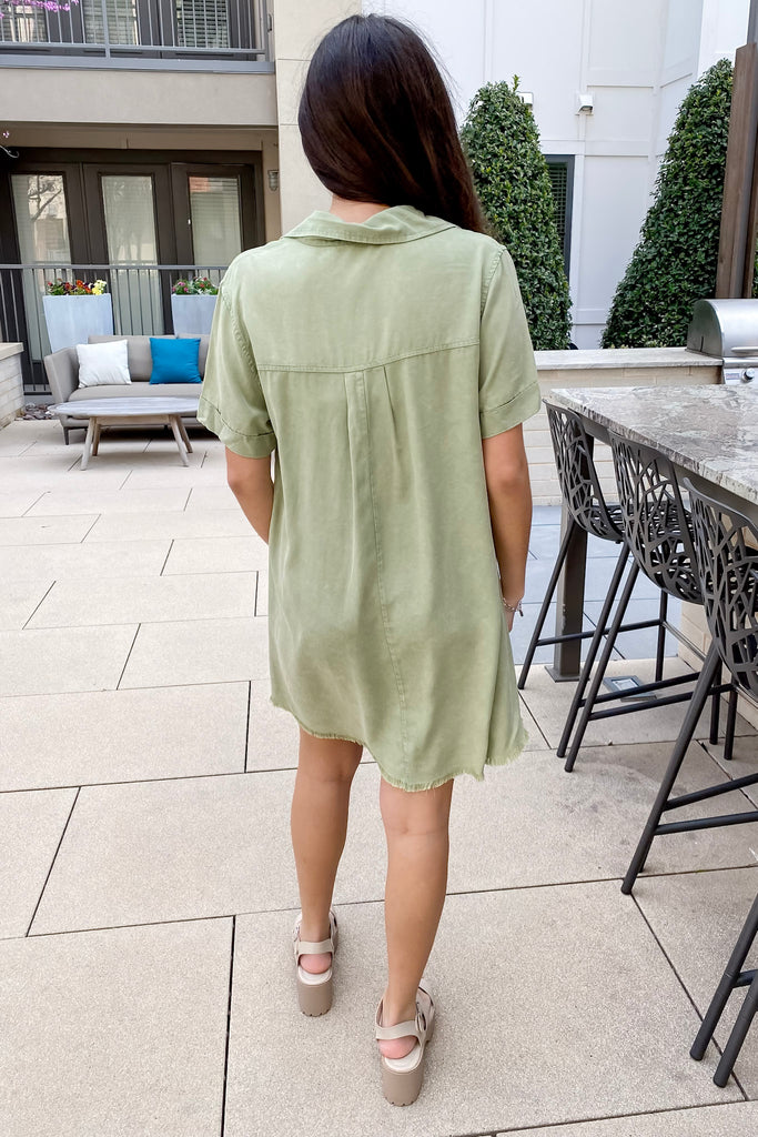 In Love Washed Denim Olive Dress - Lyla's: Clothing, Decor & More - Plano Boutique