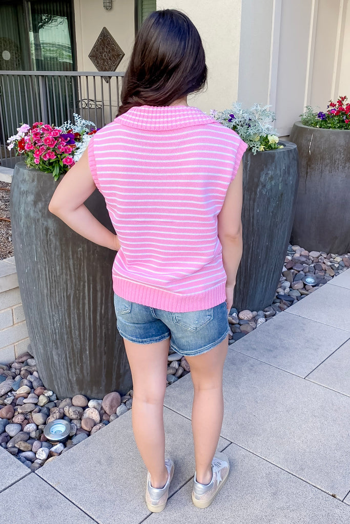 Striped Collar Pink Vest - Lyla's: Clothing, Decor & More - Plano Boutique