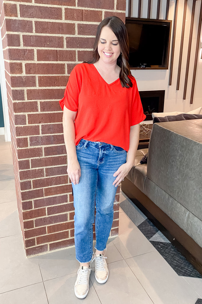 Simple V Neckline Red Top - Lyla's: Clothing, Decor & More - Plano Boutique