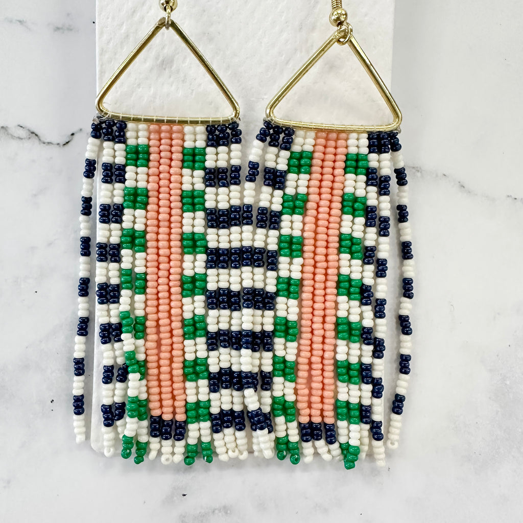 Brooke Two-Tone Checked Border Beaded Fringe Earrings St. Tropez - Lyla's: Clothing, Decor & More - Plano Boutique