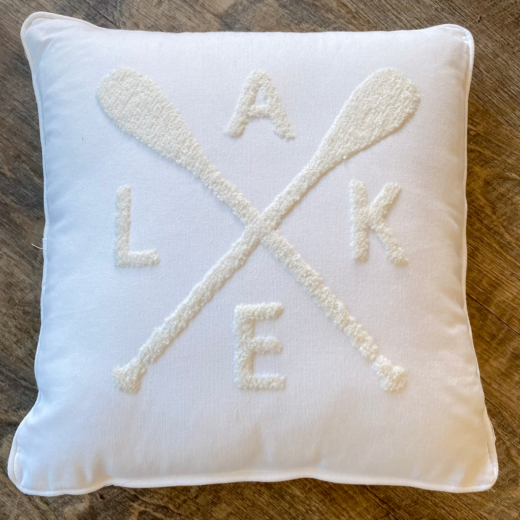 Lake Embroidered White Pillow - Lyla's: Clothing, Decor & More - Plano Boutique