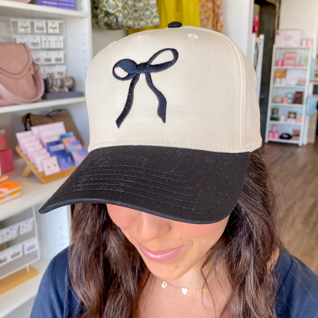 Coquette Bow Two Toned Black and Tan Vintage Hat - Lyla's: Clothing, Decor & More - Plano Boutique