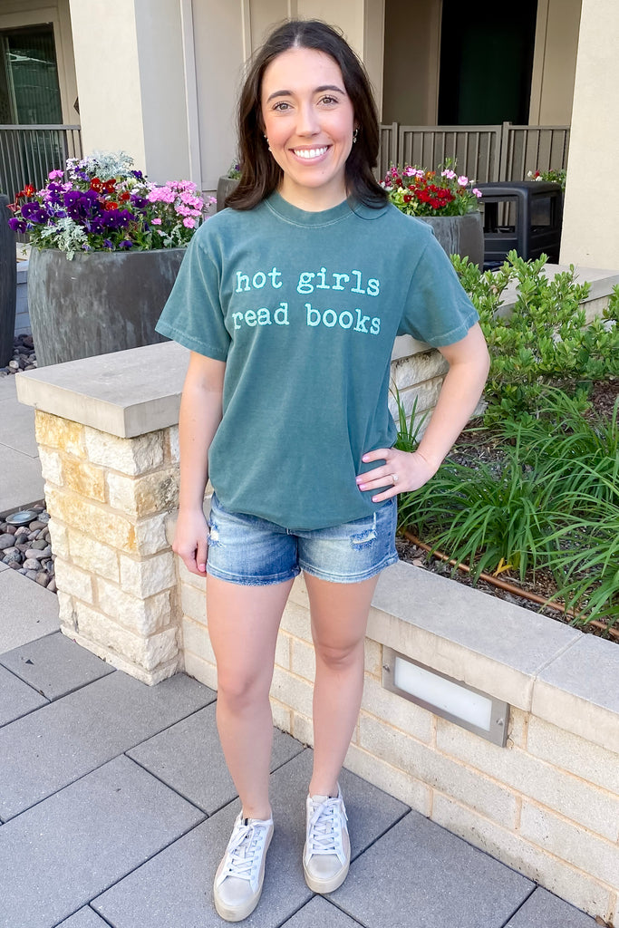 Hot Girls Read Books Blue Spruce Top - Lyla's: Clothing, Decor & More - Plano Boutique