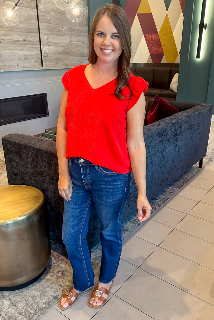 A Lil Ruffle V Neckline Red Top - Lyla's: Clothing, Decor & More - Plano Boutique