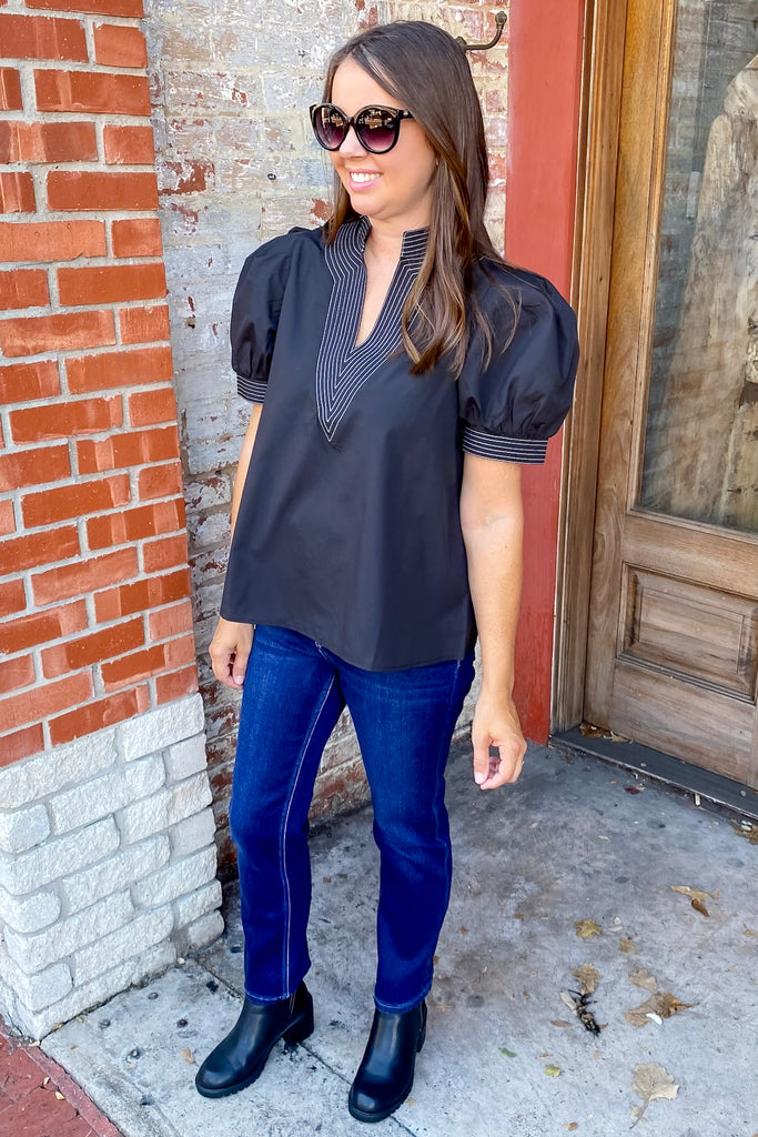 Standing Side By Side Stitched Black Top - Lyla's: Clothing, Decor & More - Plano Boutique
