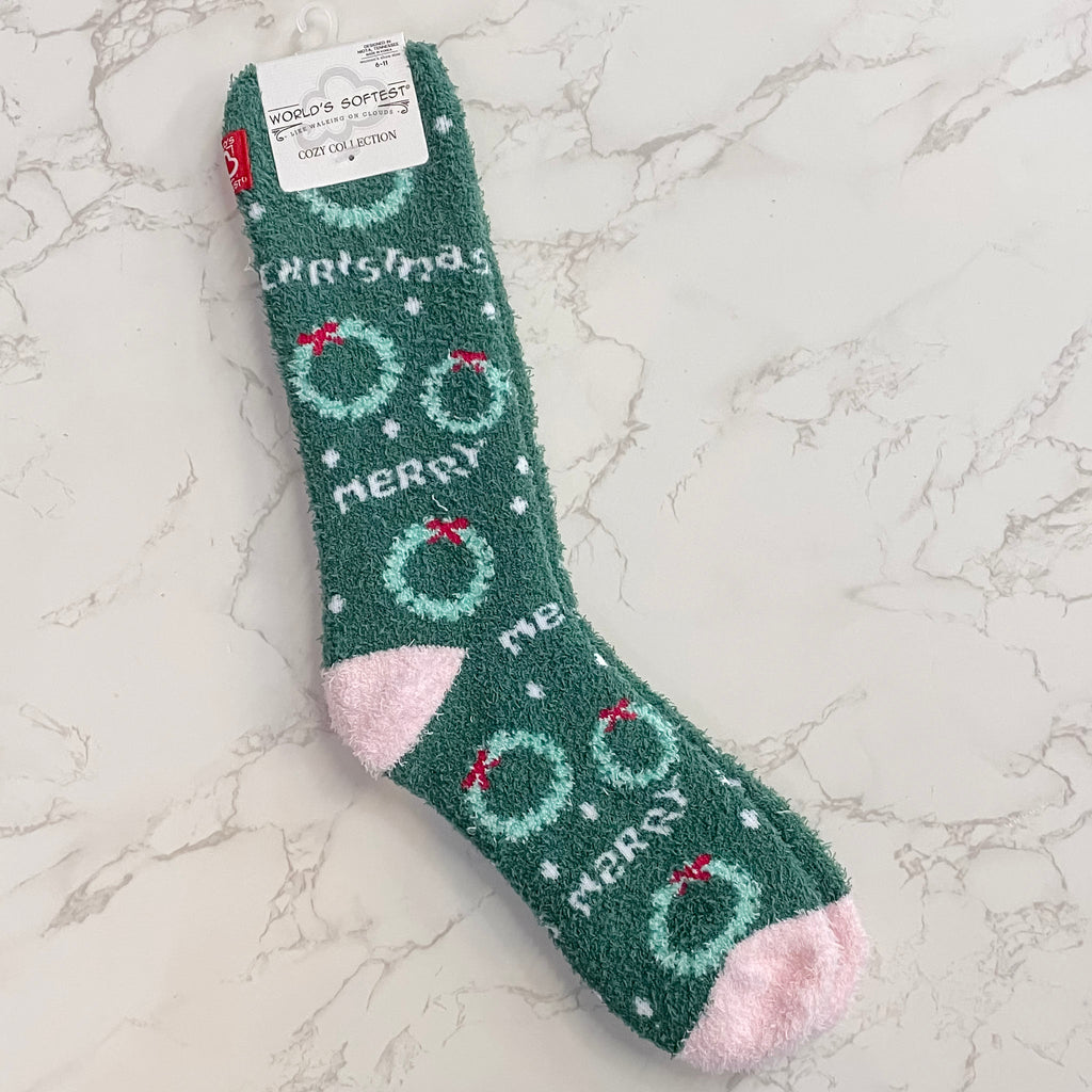 Merry Christmas Wreath Socks - Lyla's: Clothing, Decor & More - Plano Boutique