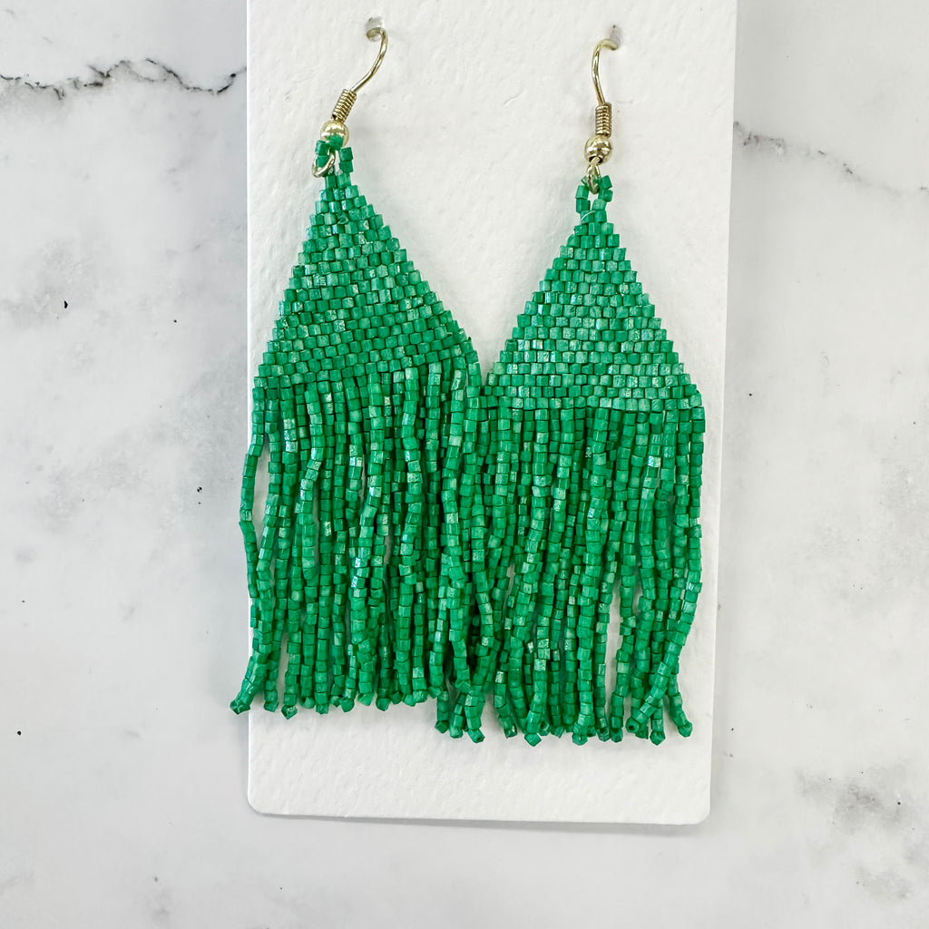 Kelly Green Petite Fringe Earrings by Ink & Alloy - Lyla's: Clothing, Decor & More - Plano Boutique