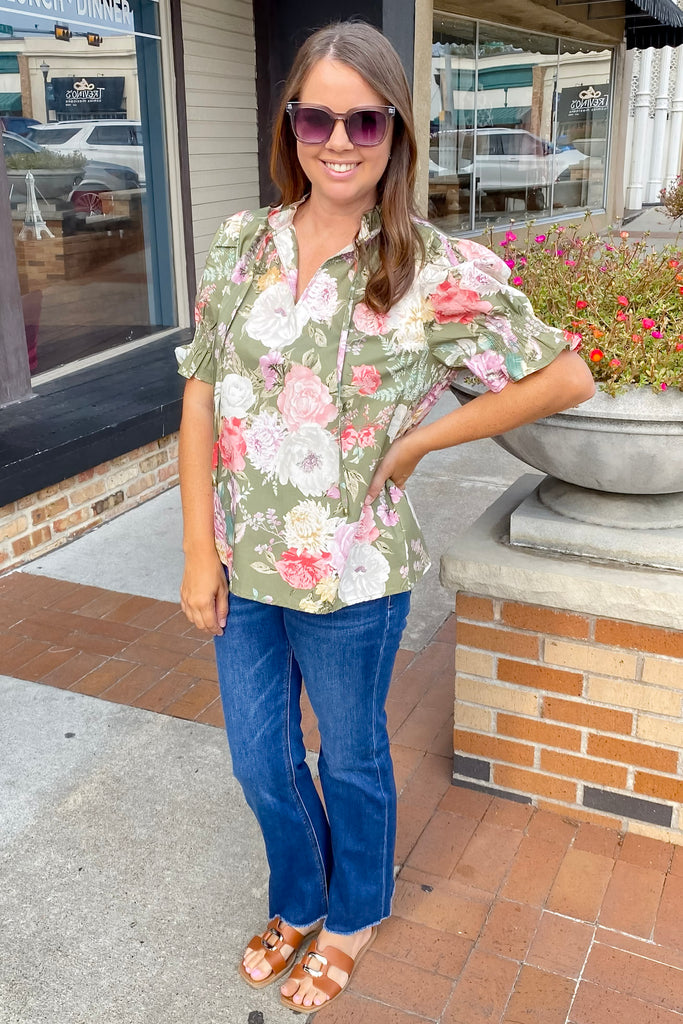 I Warned You About This Olive Floral Top - Lyla's: Clothing, Decor & More - Plano Boutique