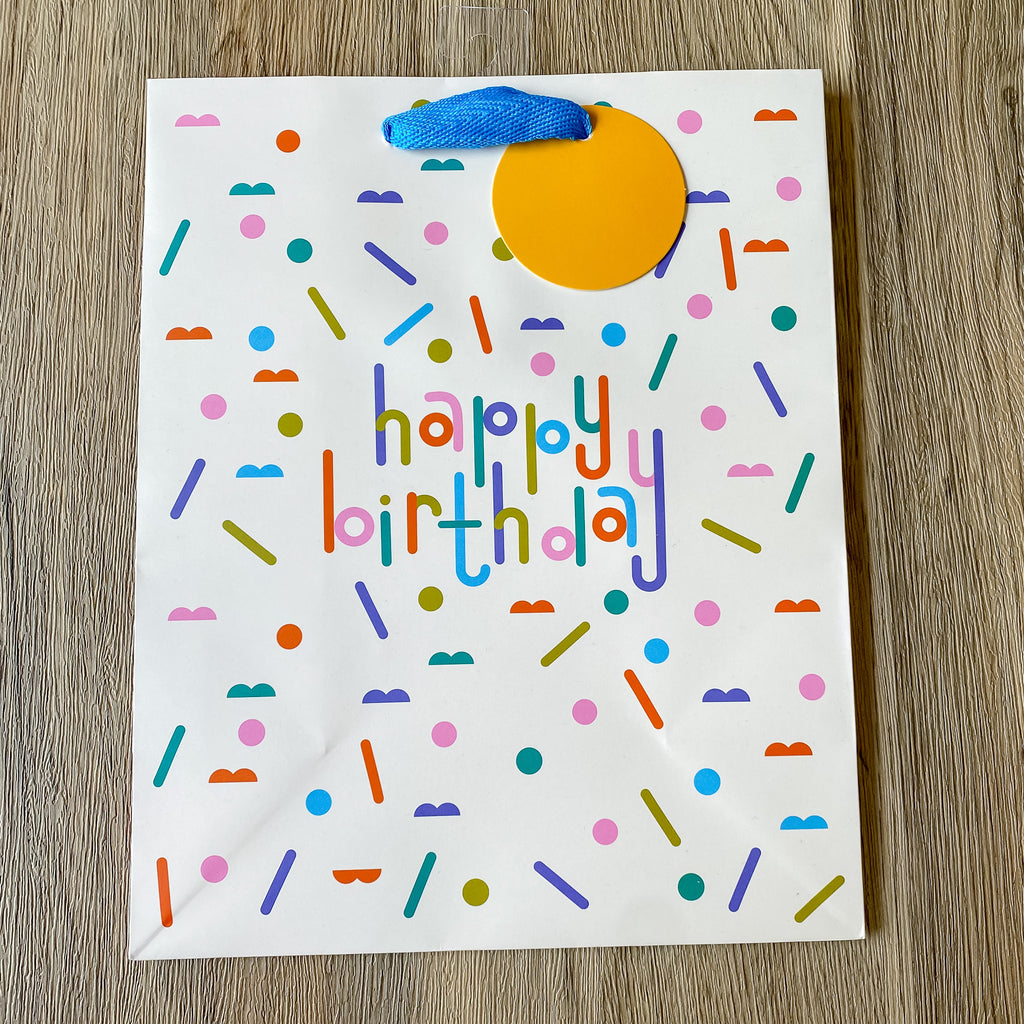 Happy Birthday Dashes and Dots Medium Gift Bag - Lyla's: Clothing, Decor & More - Plano Boutique
