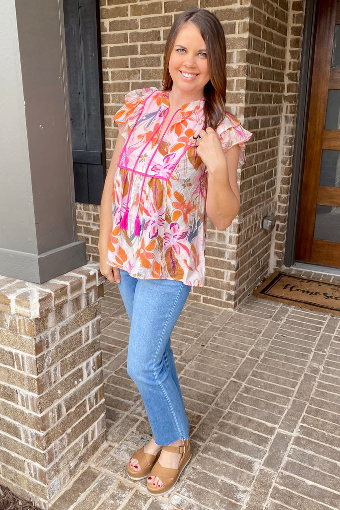 Fields of Hope Abstract Floral Print Pink Top - Lyla's: Clothing, Decor & More - Plano Boutique