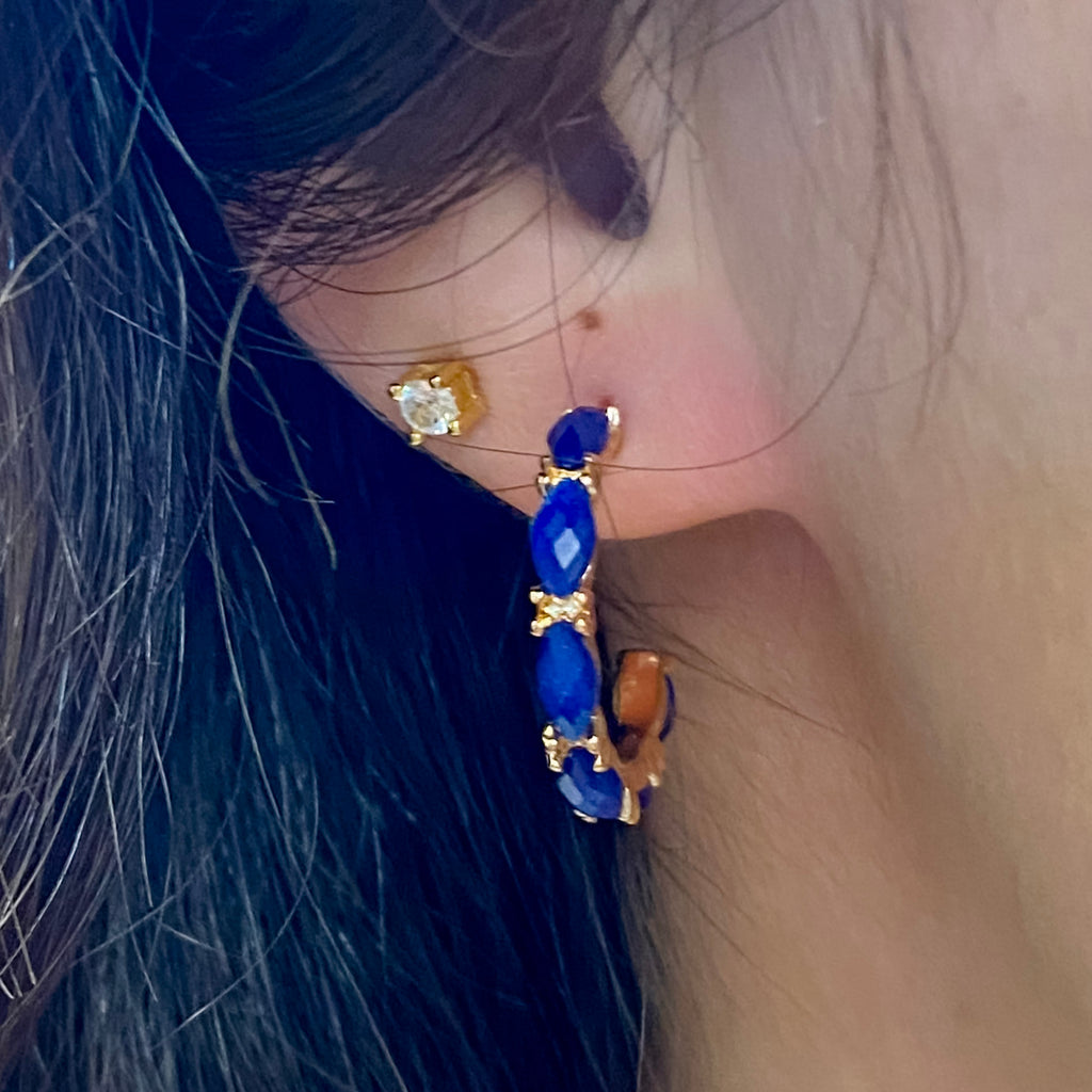 Navy Crystal Gold Hoop Earrings - Lyla's: Clothing, Decor & More - Plano Boutique