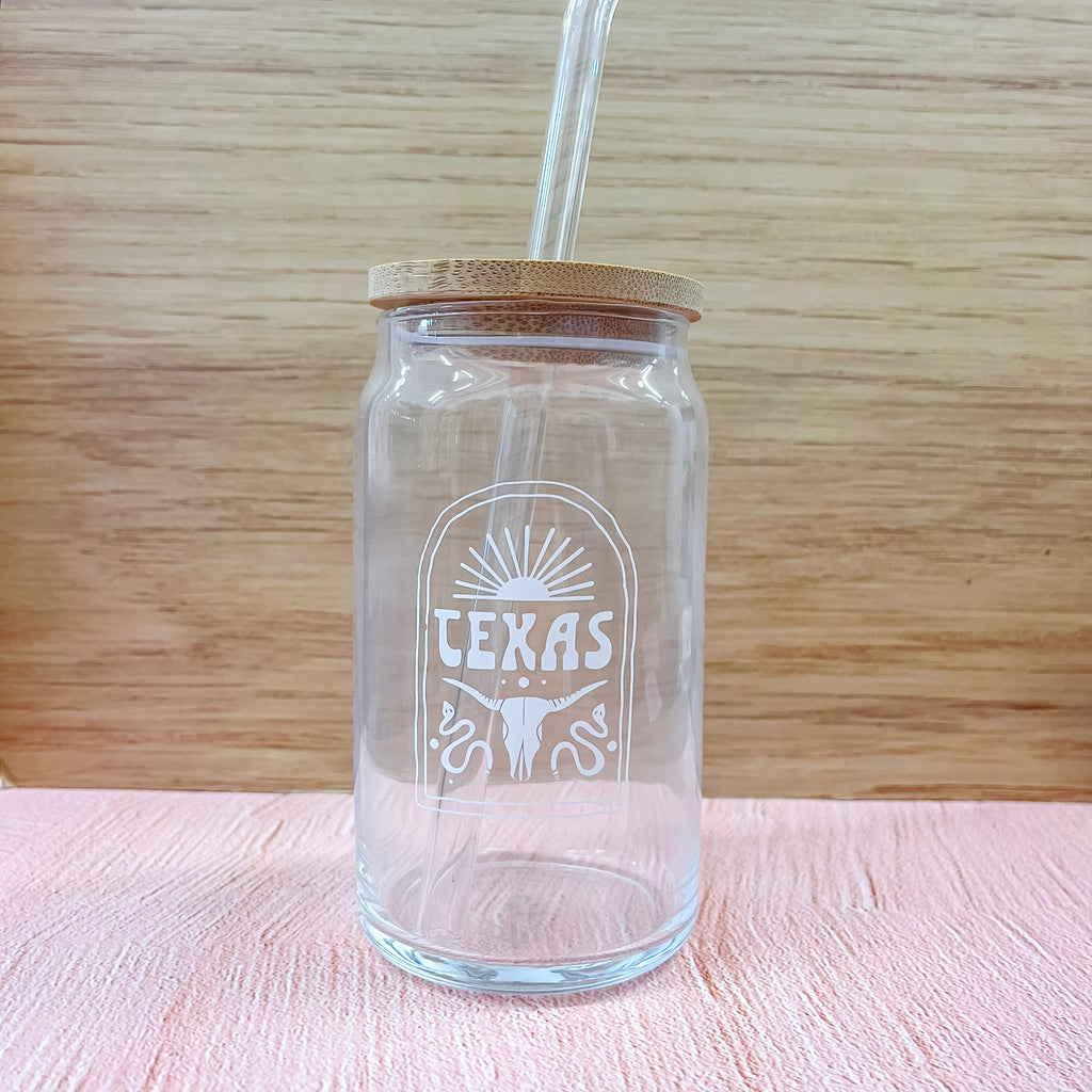 Texas Glass Cup with Lid and Straw - Lyla's: Clothing, Decor & More - Plano Boutique