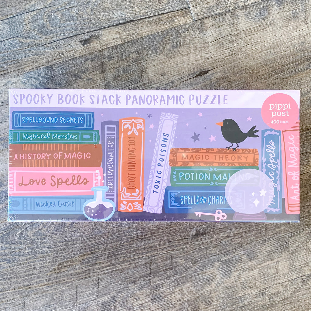 Spooky Bookshelf - 400 Piece Panoramic Jigsaw Puzzle - Lyla's: Clothing, Decor & More - Plano Boutique