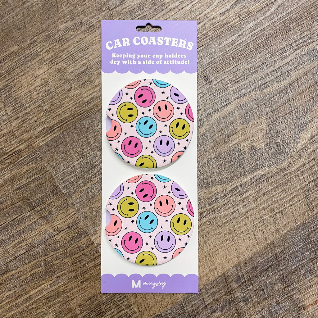 All Smiles Retro Car Coasters - Lyla's: Clothing, Decor & More - Plano Boutique