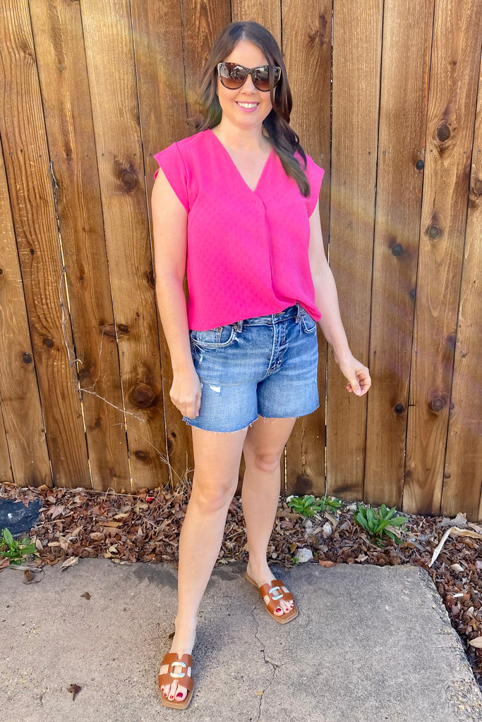 Vintage Blue High Rise Raw Hem Denim Shorts by Mica - Lyla's: Clothing, Decor & More - Plano Boutique