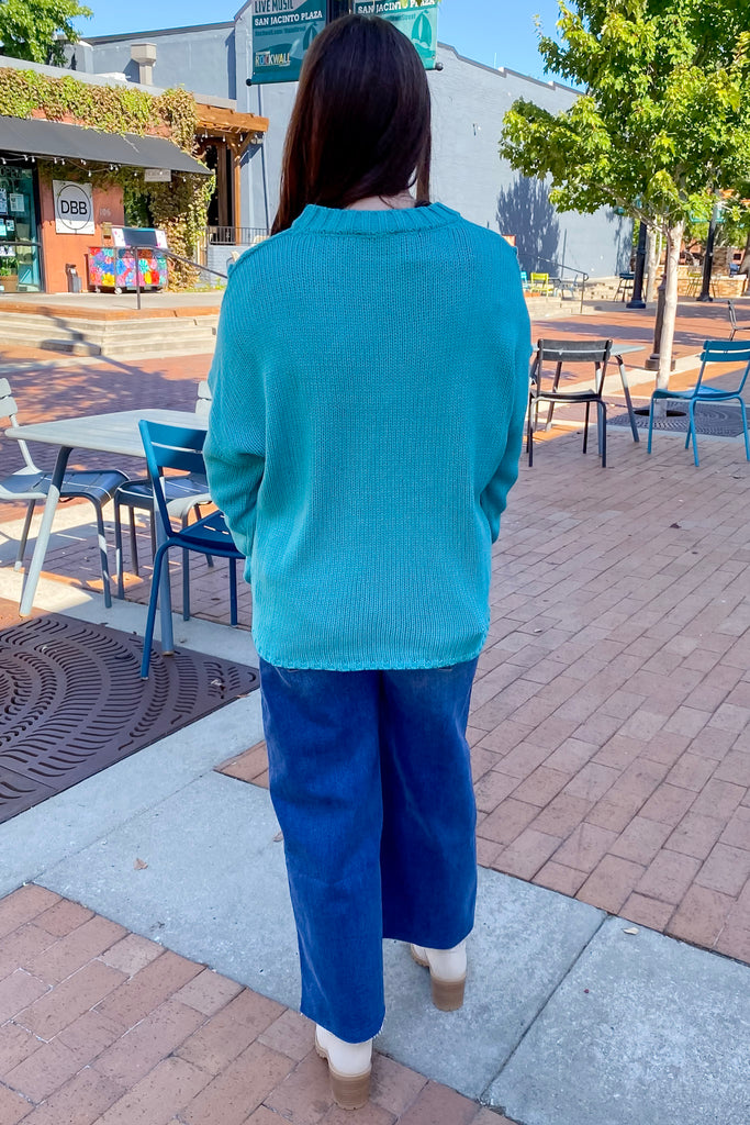 Braided Detail Teal Sweater - Lyla's: Clothing, Decor & More - Plano Boutique