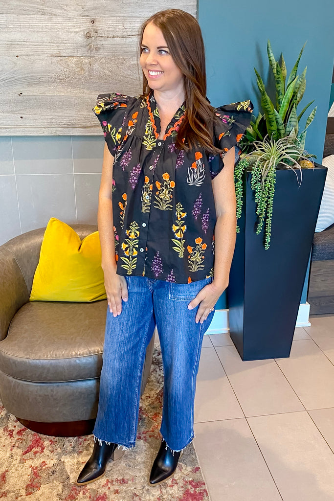 Flow Is Good Black Floral Print Top - Lyla's: Clothing, Decor & More - Plano Boutique