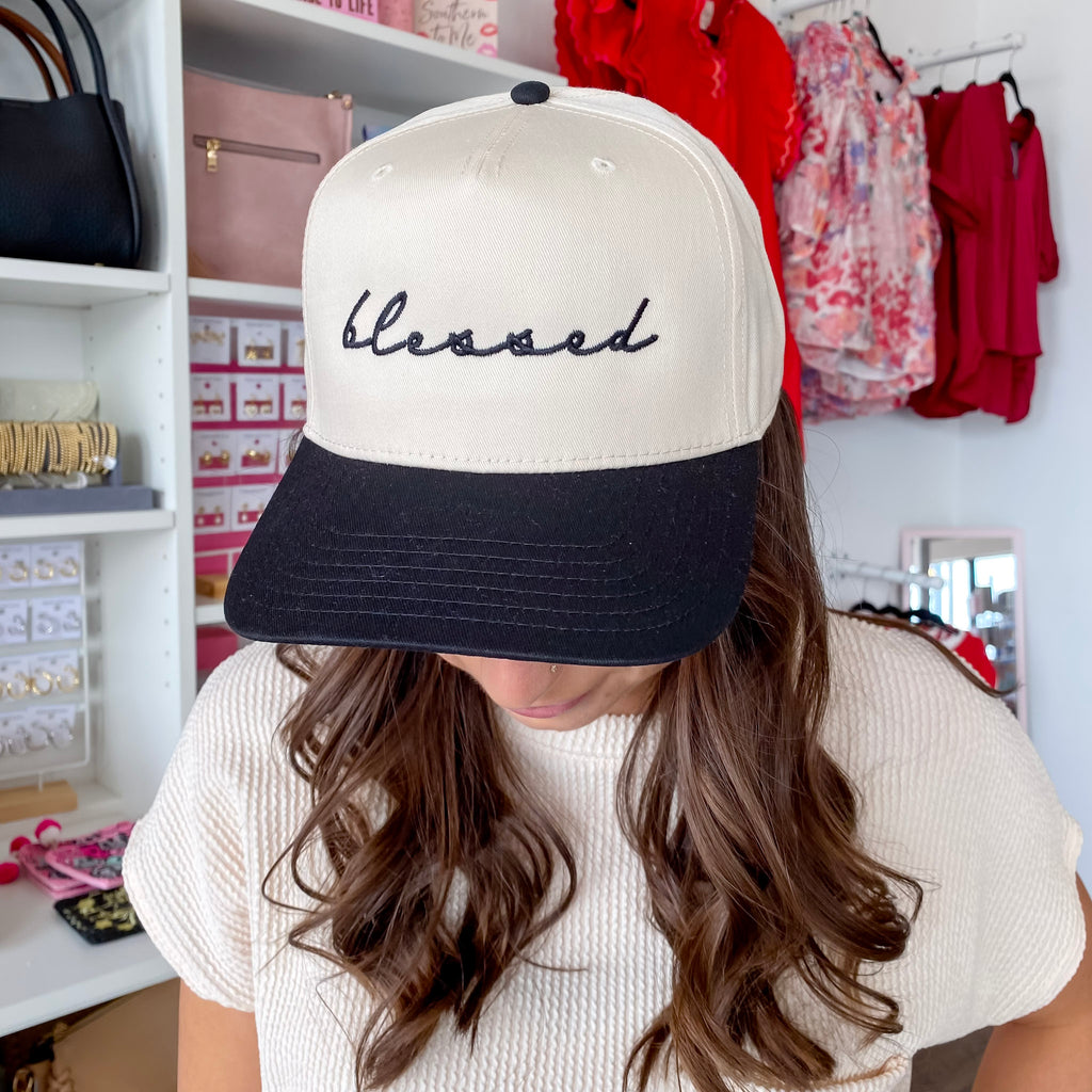 Blessed Two Toned Black and Tan Vintage Baseball Hat - Lyla's: Clothing, Decor & More - Plano Boutique