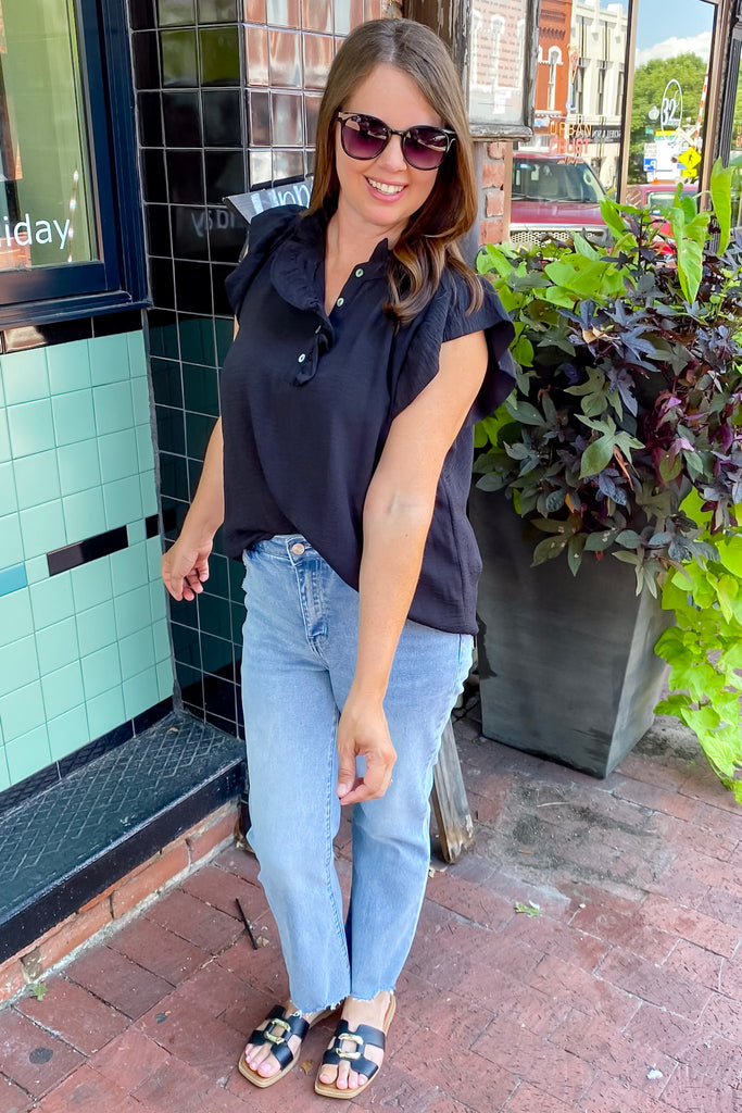 Always the Way Black Ruffle Top - Lyla's: Clothing, Decor & More - Plano Boutique