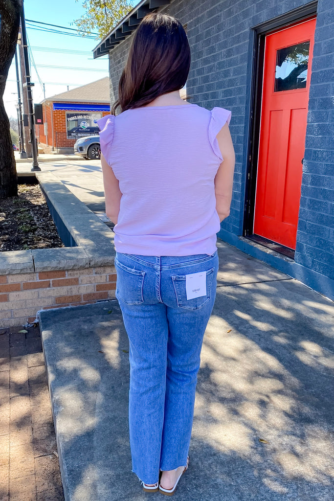 A Lil Ruffle V Neckline Lavender Top - Lyla's: Clothing, Decor & More - Plano Boutique