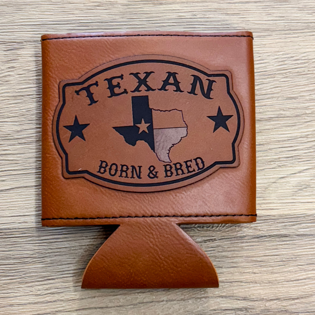 Texas Born & Bread Patch Leather Koozie - Lyla's: Clothing, Decor & More - Plano Boutique