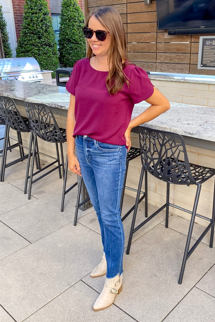 Bella Inspirational High Rise Raw Hem Cropped Flare Jeans by Vervet - Lyla's: Clothing, Decor & More - Plano Boutique