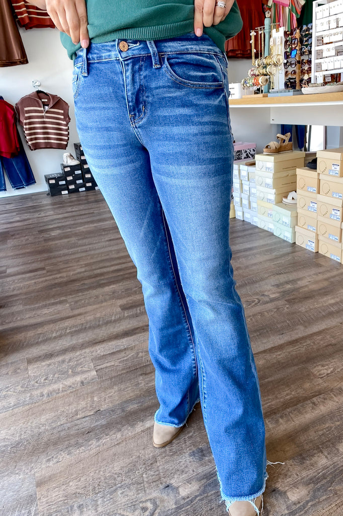 Alison Sunfaded Mid Rise Kick Flare Denim by Vervet - Lyla's: Clothing, Decor & More - Plano Boutique