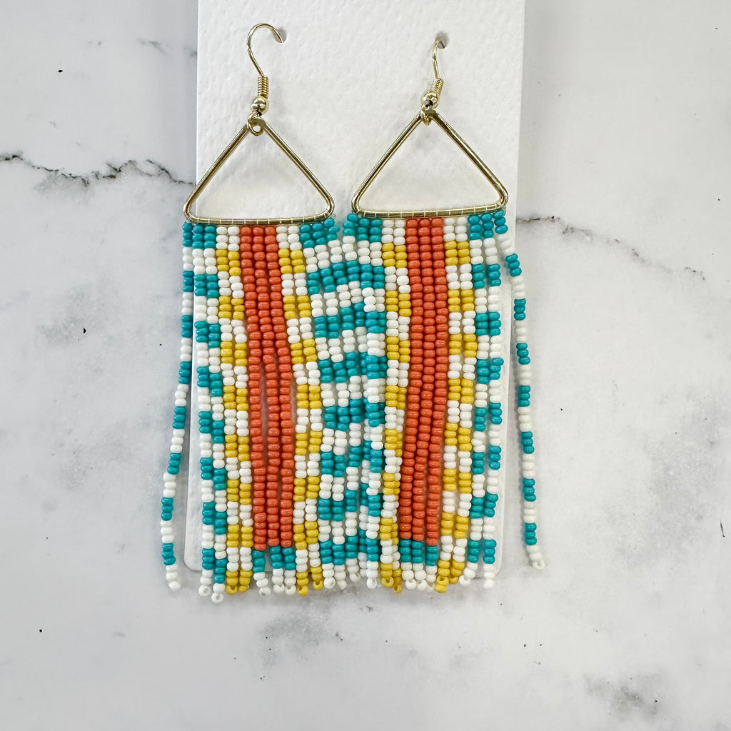 Brooke Two-Tone Checked Border Beaded Fringe Earrings Amalfi - Lyla's: Clothing, Decor & More - Plano Boutique