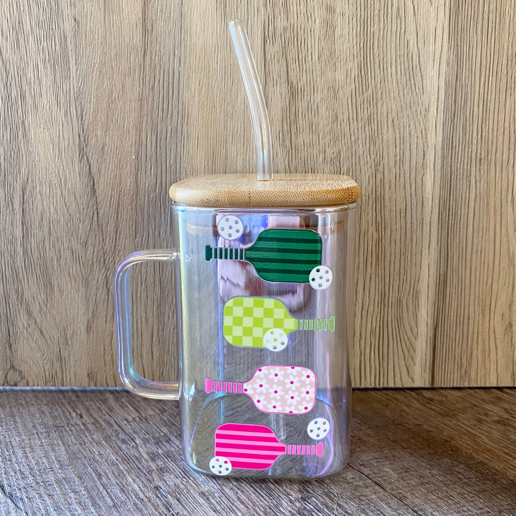Pickleball Paddles Square Glass Cup - Lyla's: Clothing, Decor & More - Plano Boutique