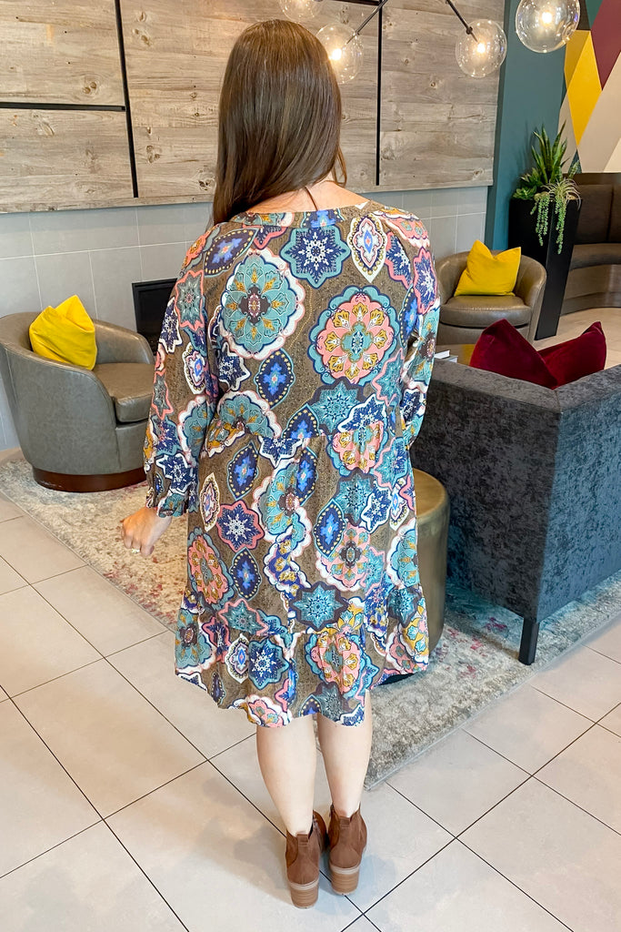 Forward Thinking Mosaic Abstract Print Brown Dress - Lyla's: Clothing, Decor & More - Plano Boutique