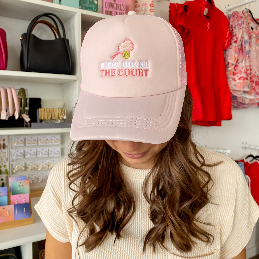 Embroidered Trucker Hat - Meet Me At the Court - Lyla's: Clothing, Decor & More - Plano Boutique