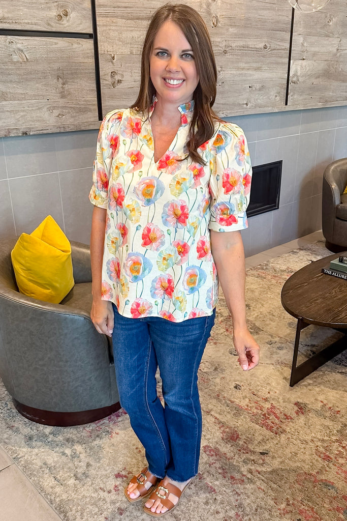 In This Case Watercolor Bloom Cream Top - Lyla's: Clothing, Decor & More - Plano Boutique