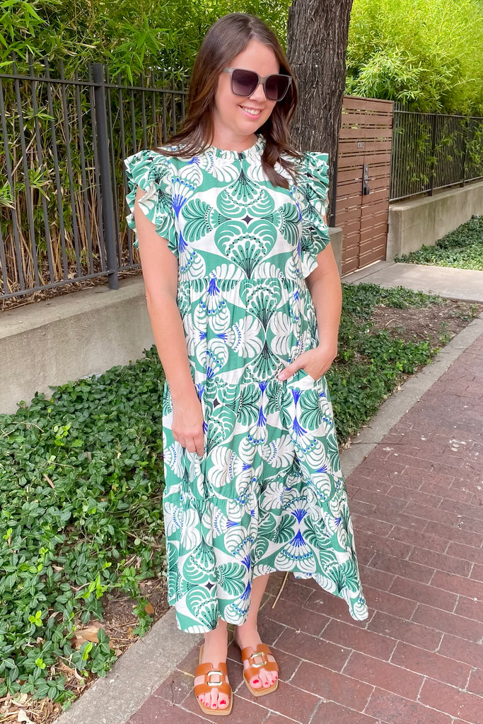 Place To Be Green and Blue Print Midi Dress - Lyla's: Clothing, Decor & More - Plano Boutique