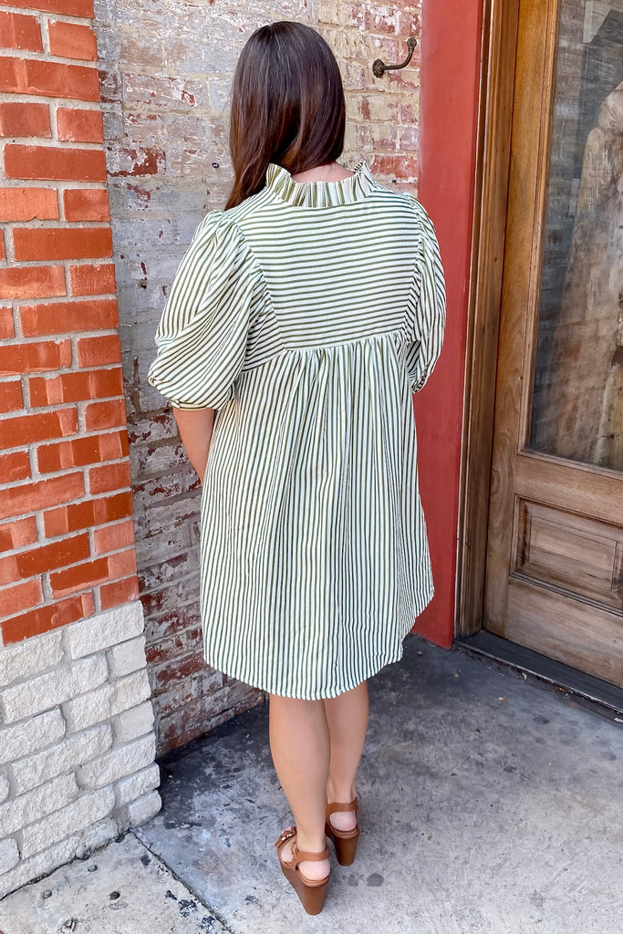 Lucky To Have You Olive Striped Dress - Lyla's: Clothing, Decor & More - Plano Boutique