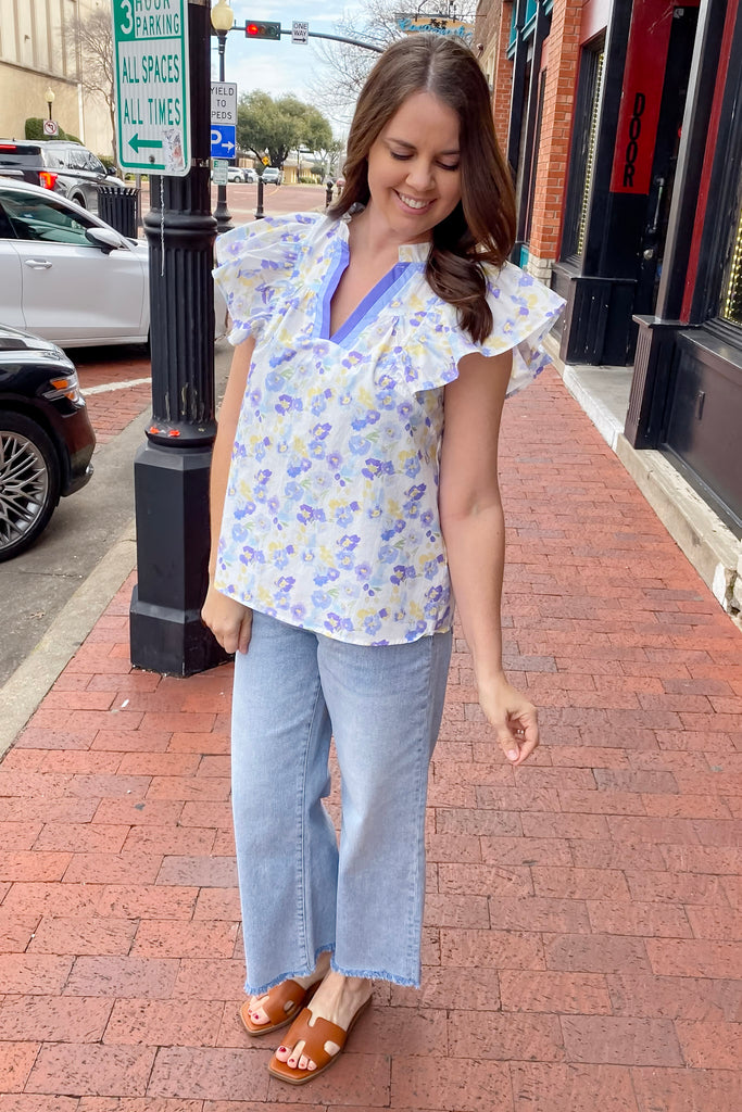 Elegantly Sweet Floral Print Periwinkle Top - Lyla's: Clothing, Decor & More - Plano Boutique