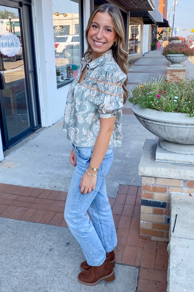Here We Go Floral Print Sage Top - Lyla's: Clothing, Decor & More - Plano Boutique