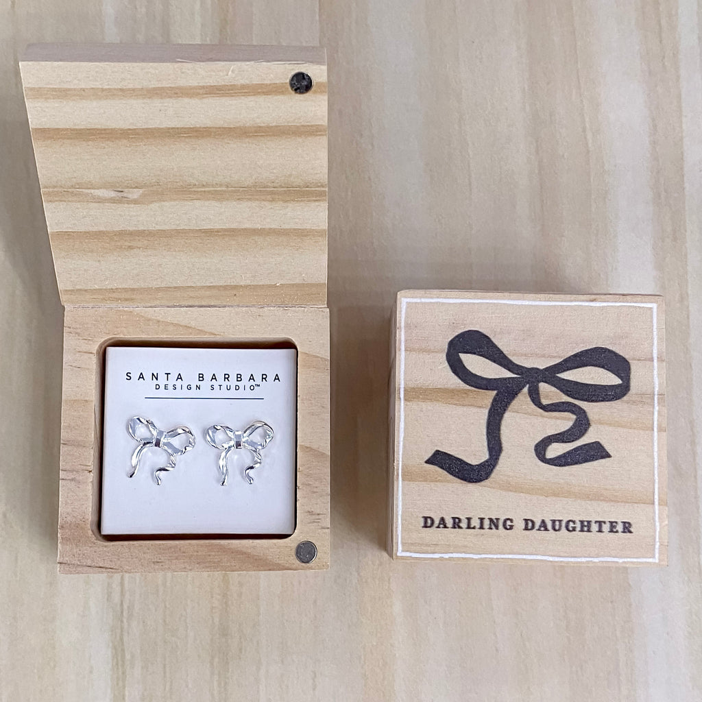 Darling Daughter Treasure Box Silver Bow Earrings - Lyla's: Clothing, Decor & More - Plano Boutique