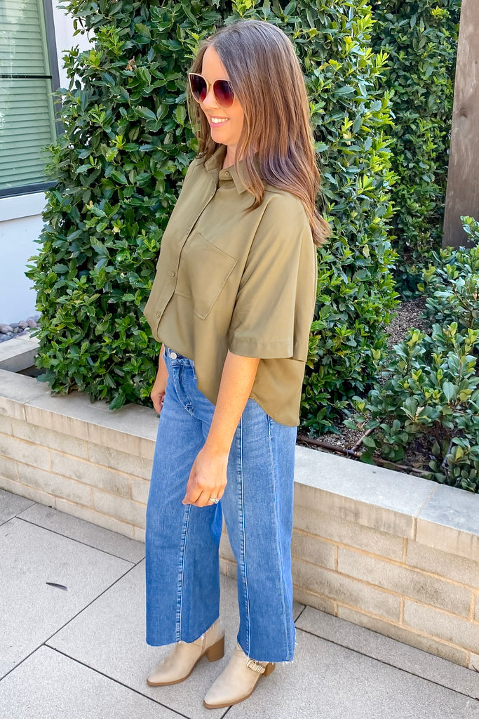 Bring On The Fall Olive Button Up Top - Lyla's: Clothing, Decor & More - Plano Boutique