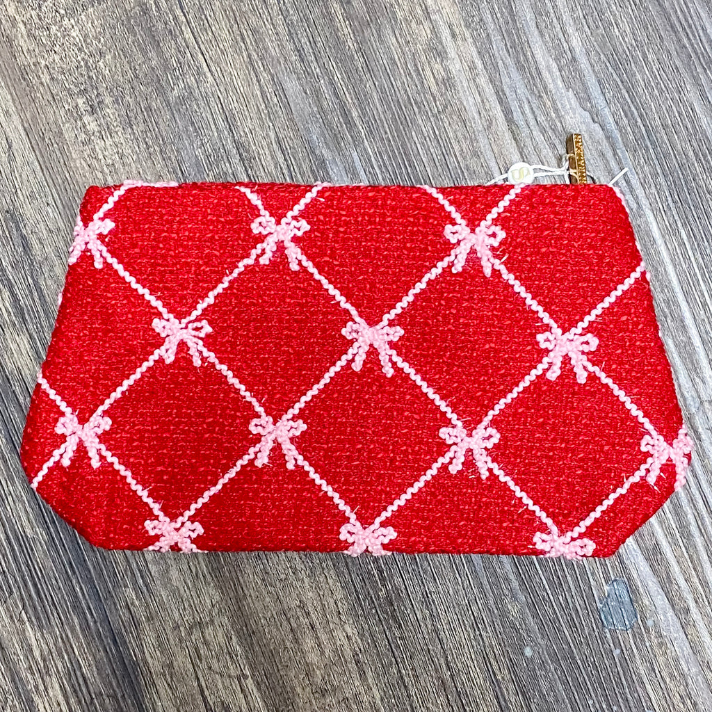Tinsel Bow Zip Pouch in Red - Lyla's: Clothing, Decor & More - Plano Boutique