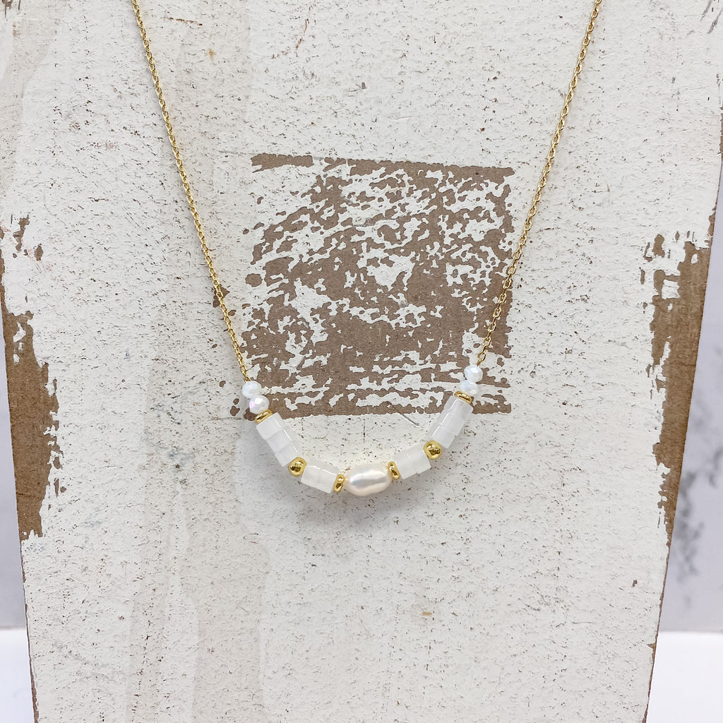 White Sweet and Delicate Pearl and Stone Necklace - Lyla's: Clothing, Decor & More - Plano Boutique