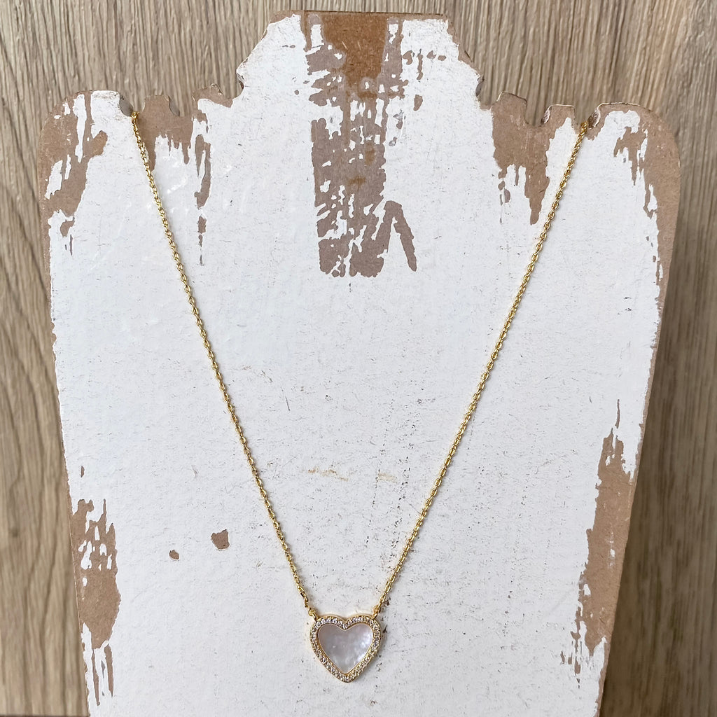 My Heart is Yours Shell Pave Heart Necklace - Lyla's: Clothing, Decor & More - Plano Boutique