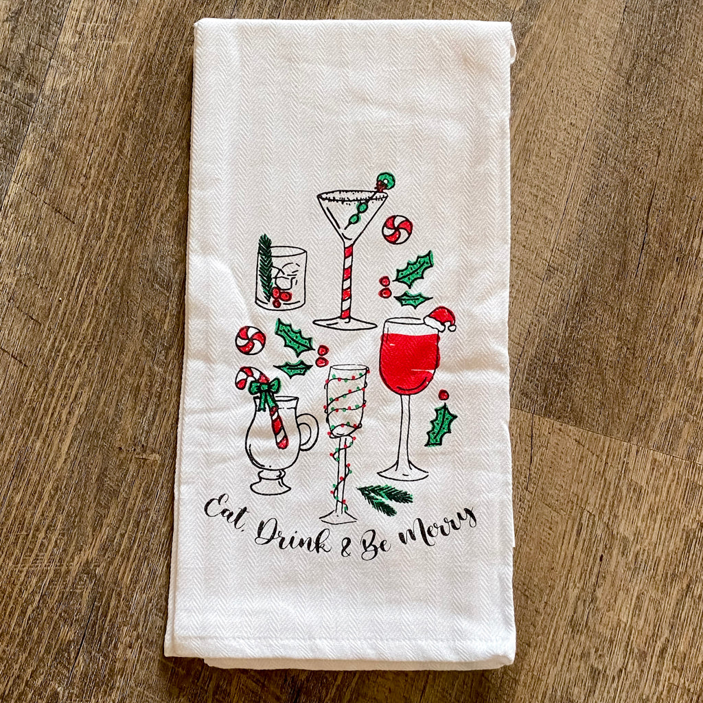 Eat Drink & Be Merry Hand Towel - Lyla's: Clothing, Decor & More - Plano Boutique