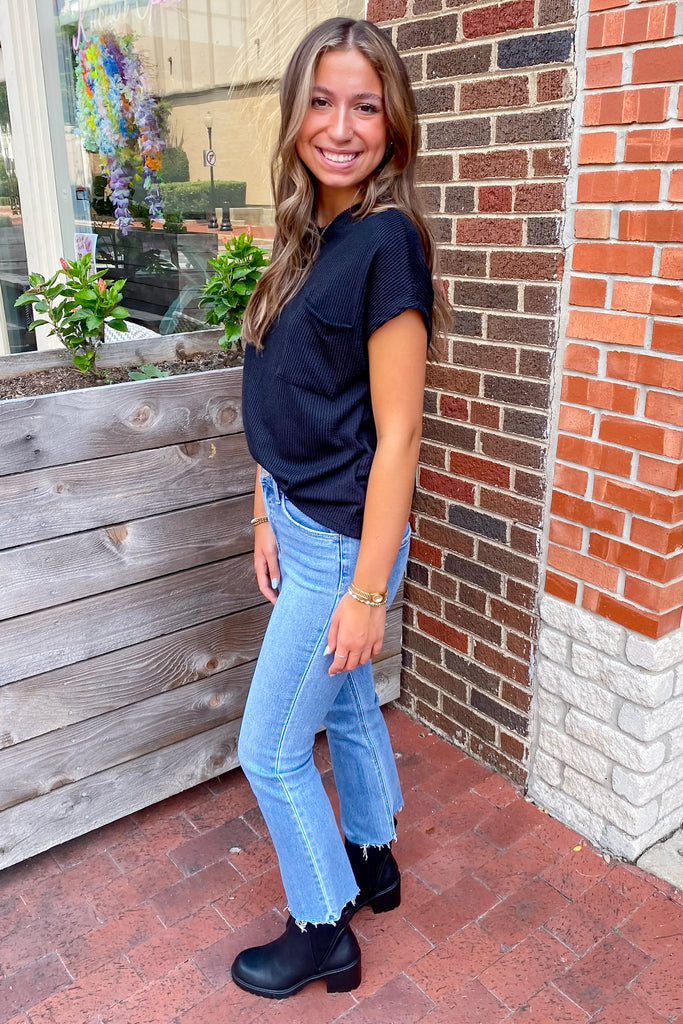 Black Ribbed Pocket Top - Lyla's: Clothing, Decor & More - Plano Boutique