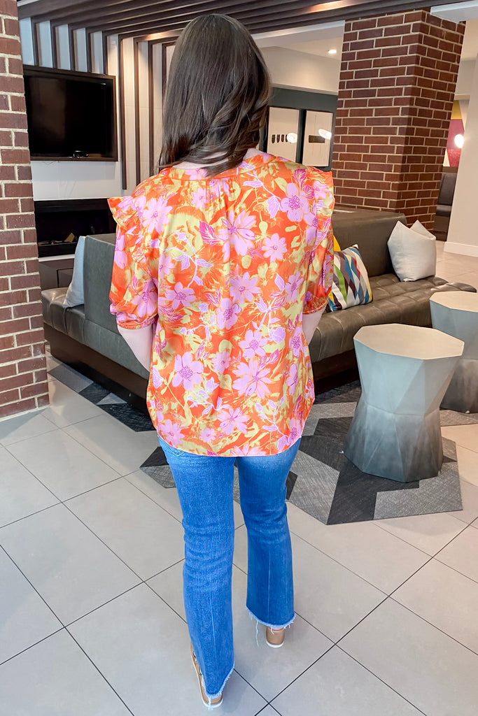 Orange and Pink Floral Print Blouse - Lyla's: Clothing, Decor & More - Plano Boutique