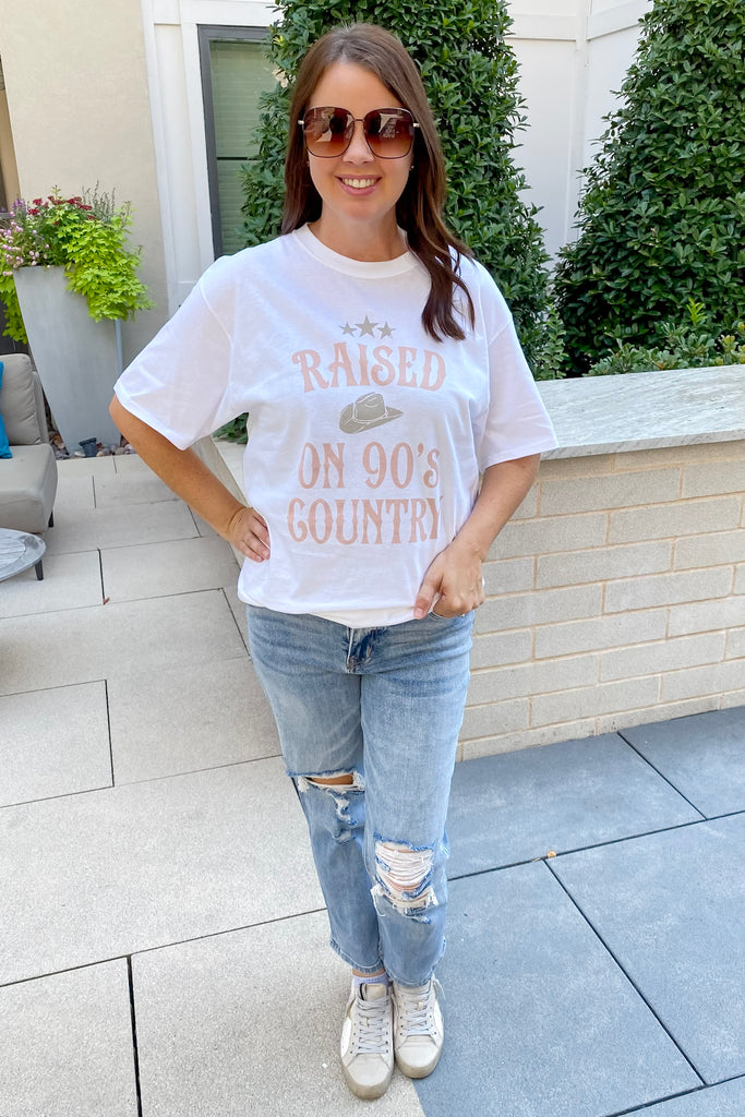 Raised On 90s Country White Top - Lyla's: Clothing, Decor & More - Plano Boutique