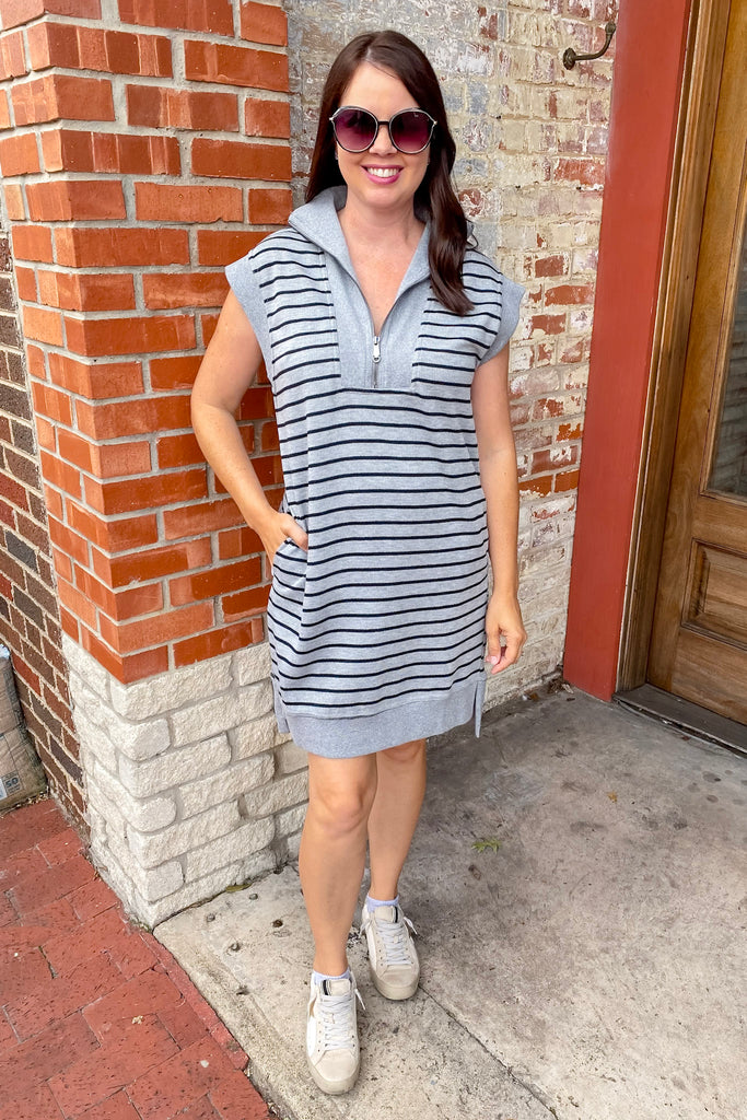 Striped Out Grey and Black Dress - Lyla's: Clothing, Decor & More - Plano Boutique