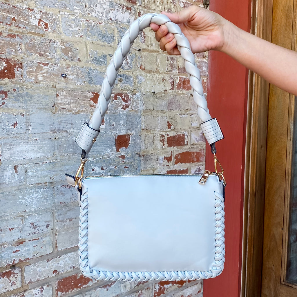 Jen & Co Judith Vegan Whipstitch Shoulder Bag in Grey - Lyla's: Clothing, Decor & More - Plano Boutique