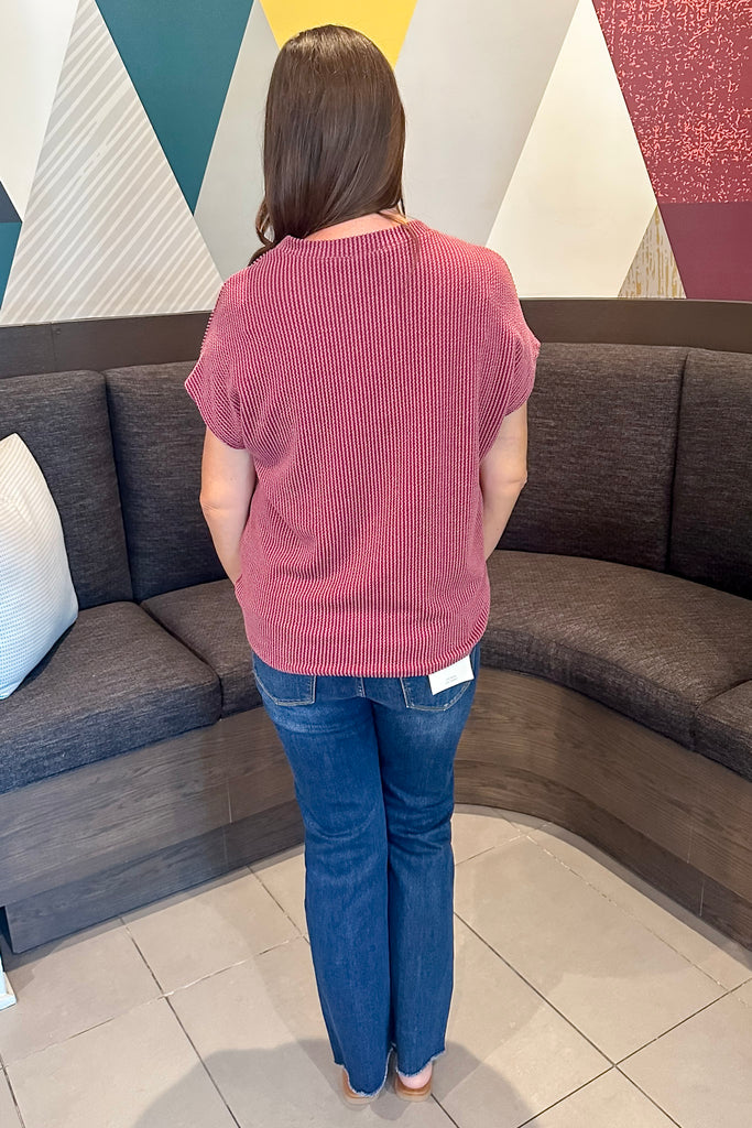 Dark Wine Ribbed Pocket Top - Lyla's: Clothing, Decor & More - Plano Boutique