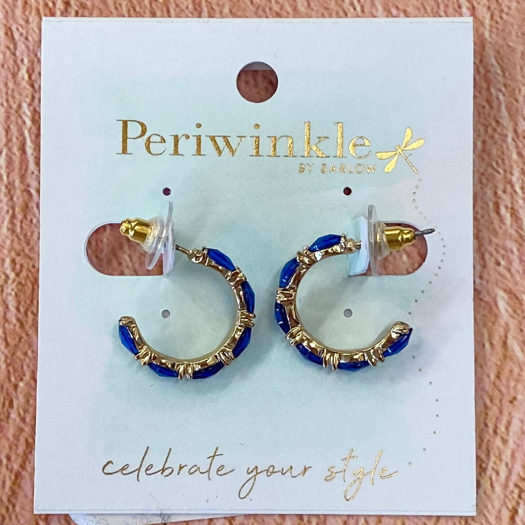 Navy Crystal Gold Hoop Earrings - Lyla's: Clothing, Decor & More - Plano Boutique