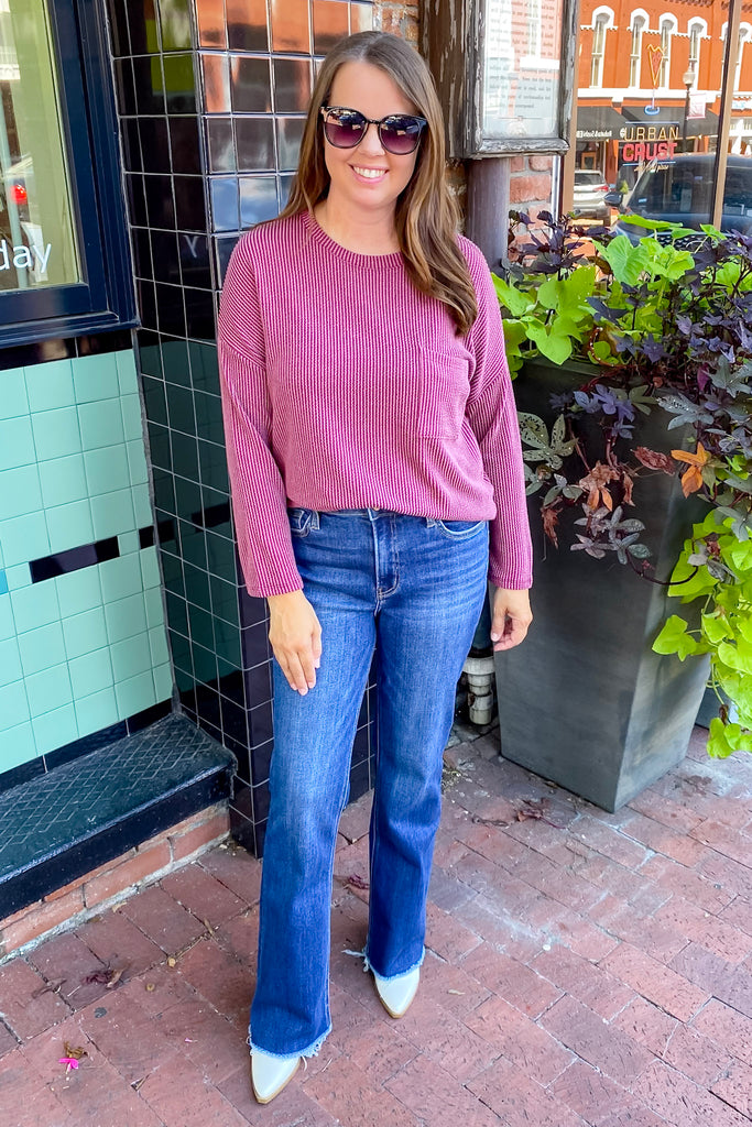 Came Here For You Dark Wine Ribbed Top - Lyla's: Clothing, Decor & More - Plano Boutique